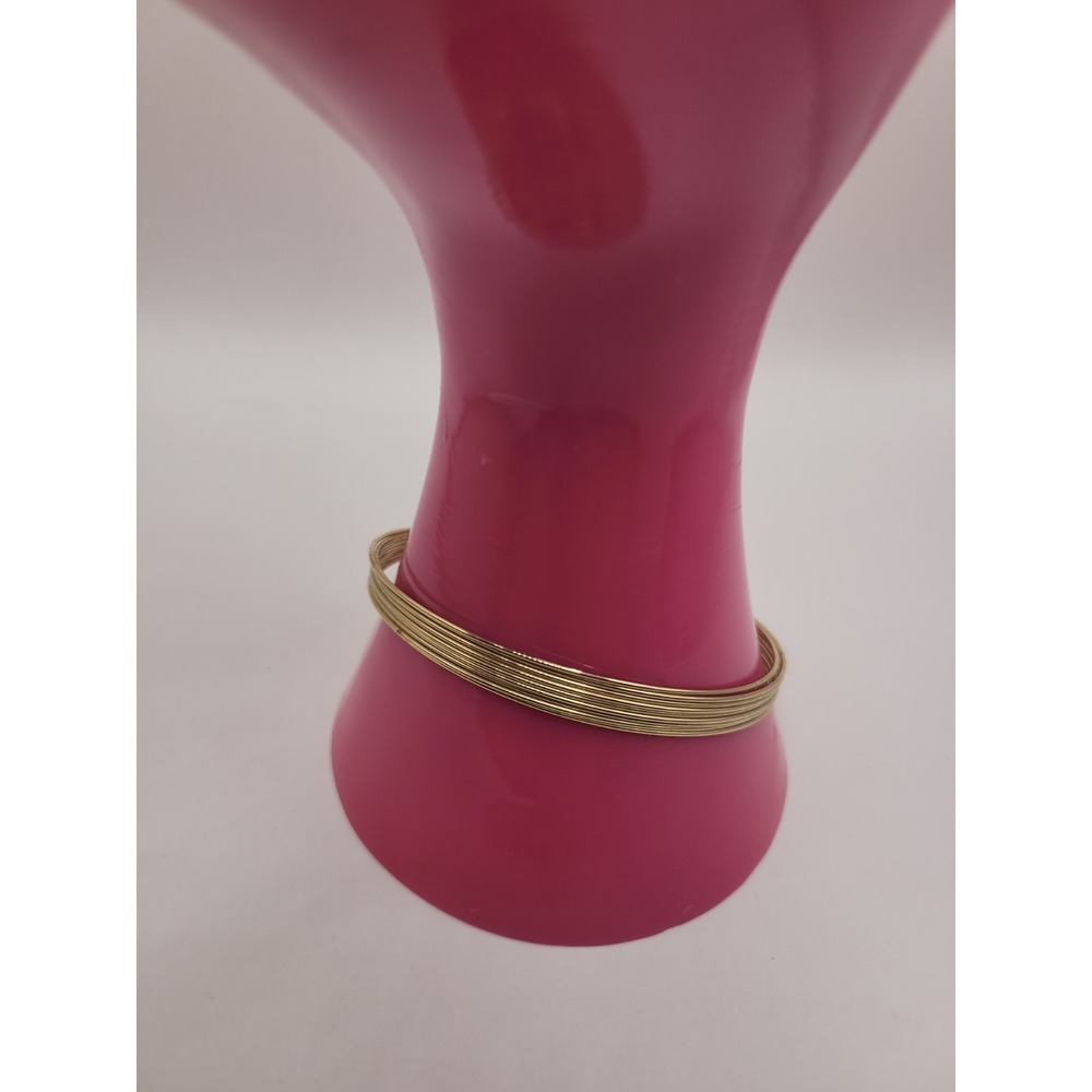 Gold Tone Multi Wire Open Cuff Bracelet Ribbed Minimalist Stackable Jewelry